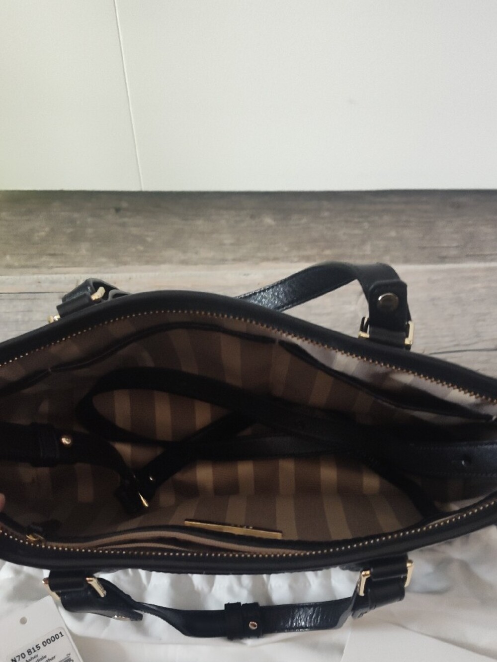 Brahmin Black & Cream Textured Shoulder Satchel with Tassel Charm - Picture 8 of 9